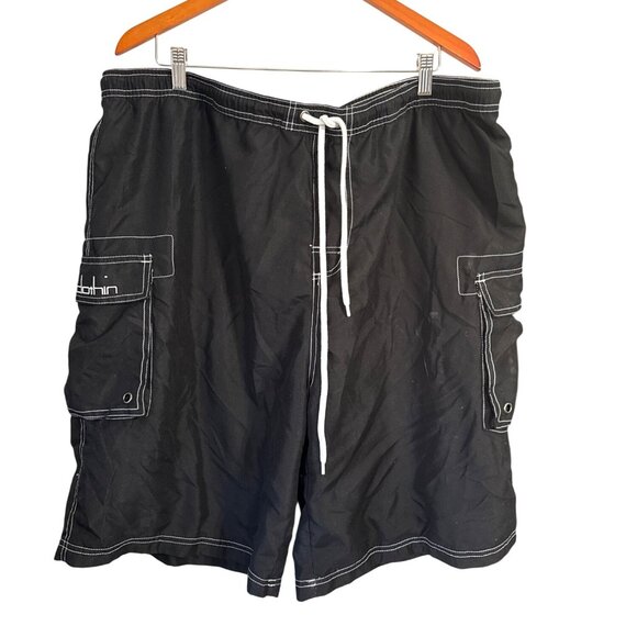 Mens Clothin Black Cargo Beach Shorts Size 40 With White Stitching & Drawstring - Picture 1 of 7